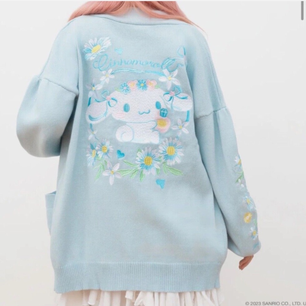 Sanrio Japan LA Cinnamoroll Floral Embroidered Cardigan Women Medium - Picture 1 of 11